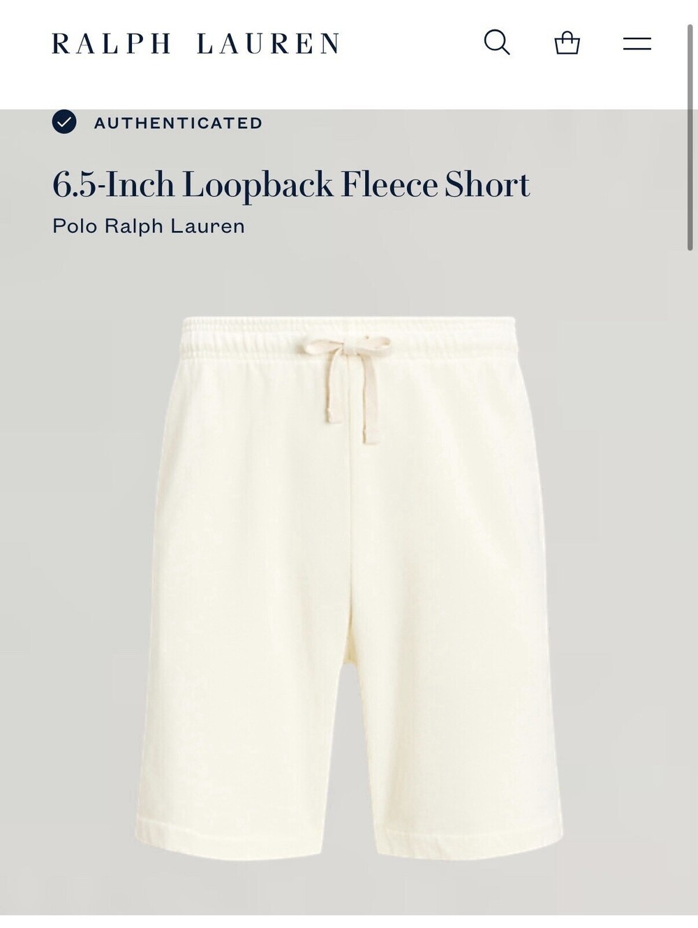 Polo Ralph Lauren Men Small Loopback Fleece 100% Cotton Cream Shorts New w/Tags